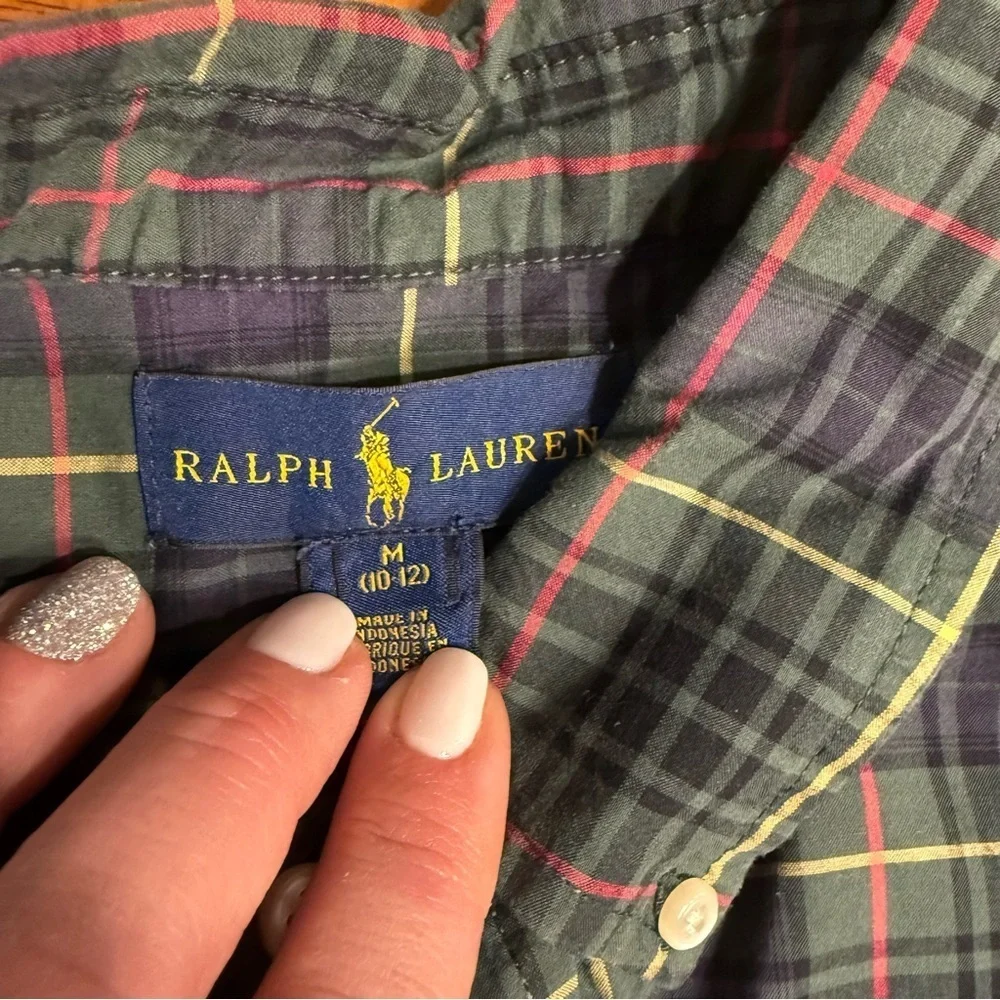 Ralph Lauren Multicolor Plaid Button-Down Shirt navy green red size medium 10-12